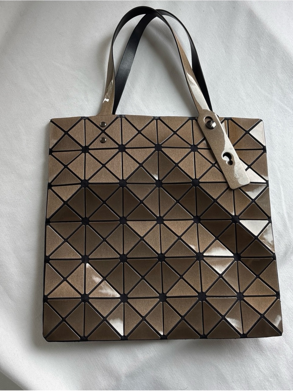 Issey Miyake Bronze Geometric Tote with Black Handles